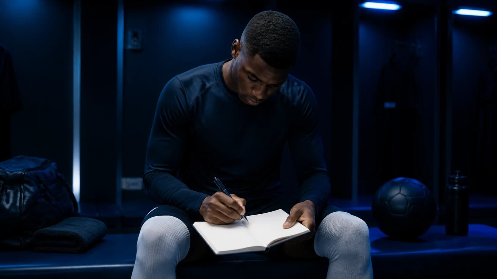 Player on the pitch, focused on the next step